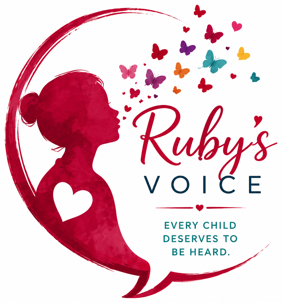 Ruby’s Voice logo: a girl’s silhouette surrounded by butterflies